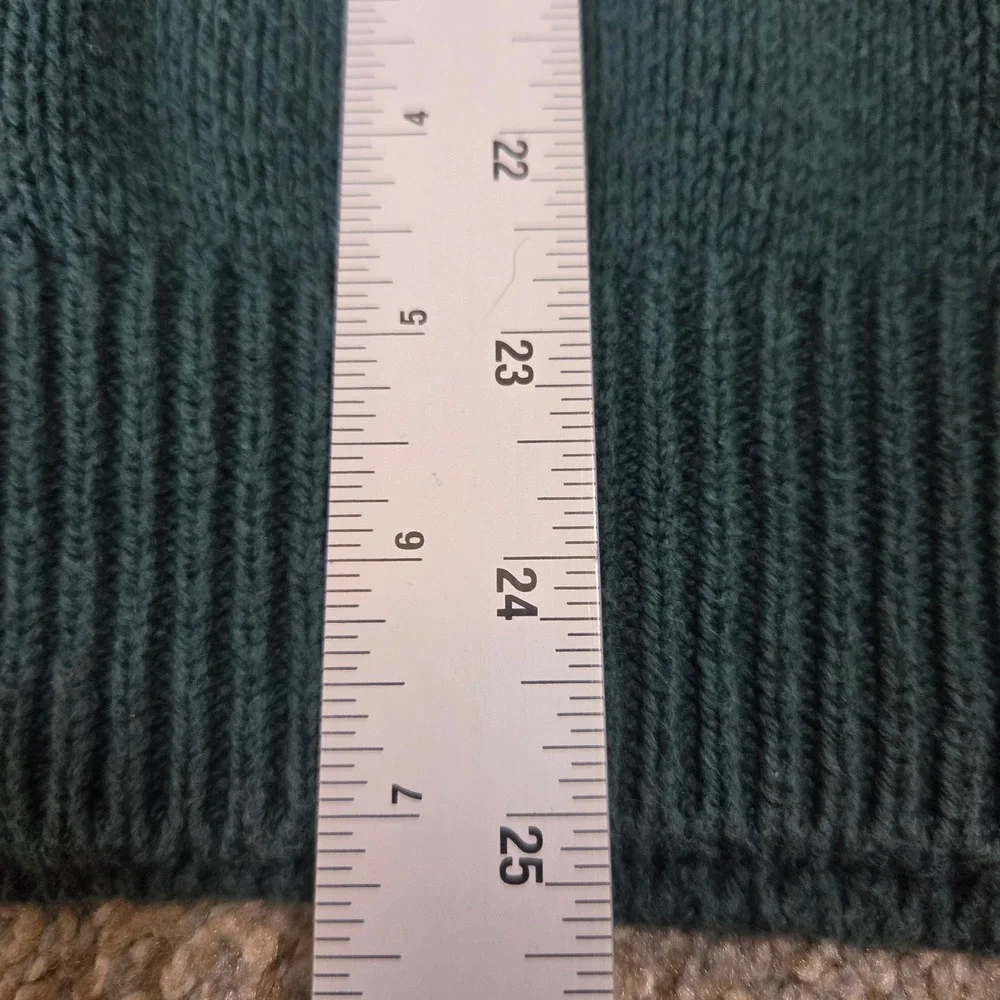 Northern Reflections Parkhurst Mens Green Cable Knit V-Neck Plaid Trim Sweater L